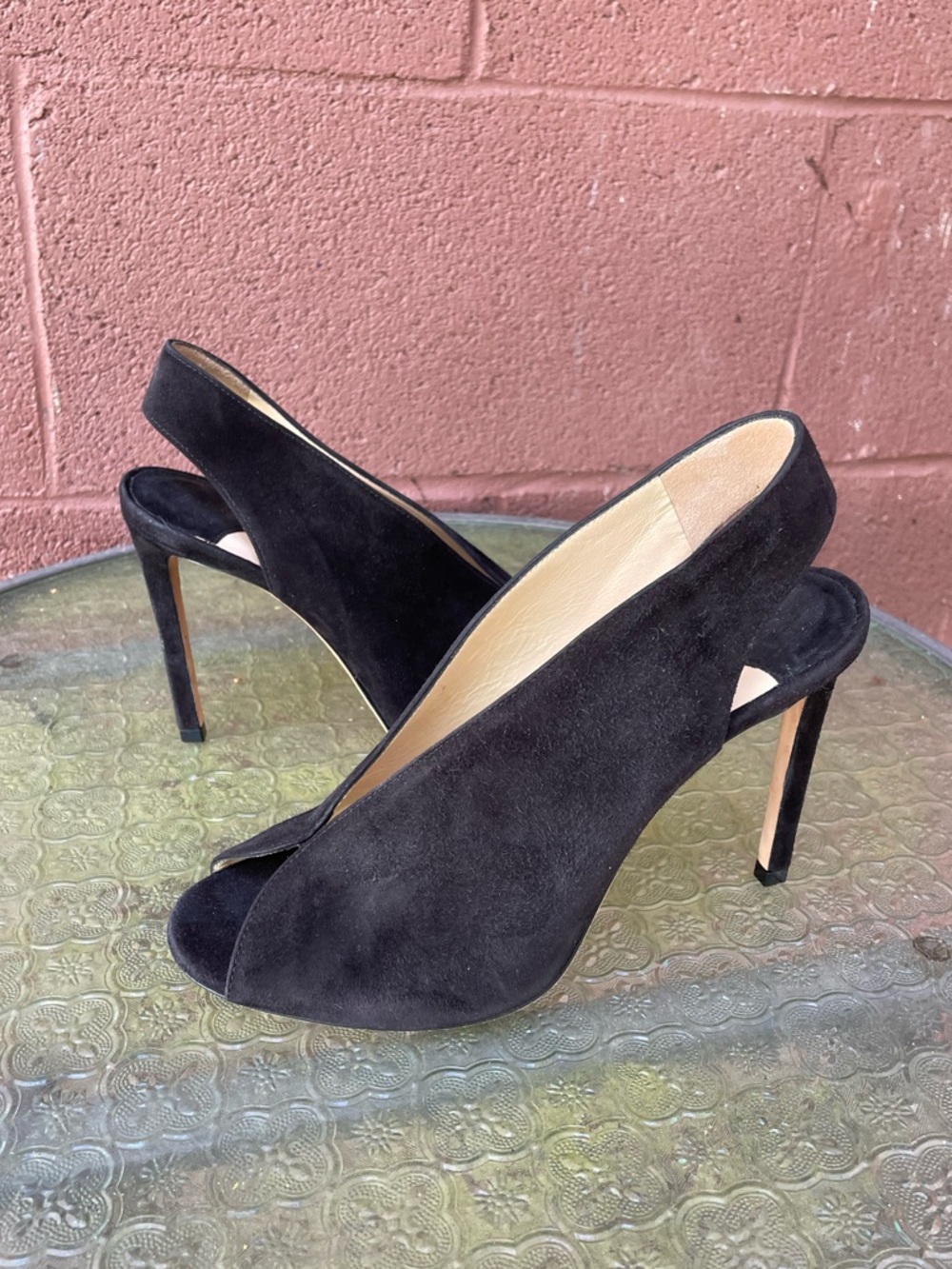 JIMMY CHOO Shar Black Suede Slingback Sandals Heels Size 36.5